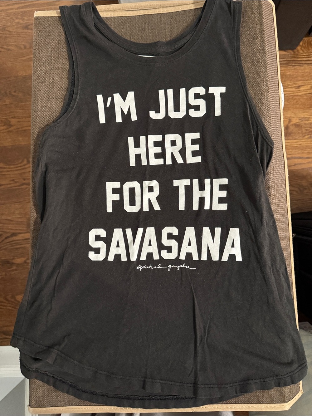 Spiritual Gangster Black Muscle Tank I’m Just Here for the Savasana XS